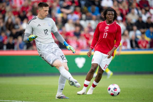National Team Test Match Denmark Ukraine Denmark s Patrick Dorgu in action with Ukraine s goalkeeper Anatoliy Trubin during the international football match between Denmark and Ukraine at Odense Stadium on Sunday, June 7, 2026 Photo Bo Amstrup Ritzau Scanpix , Odense Denmark Mors  Copyright: BoxAmrstrupx xRitzauxScanpix BoxAmstrupx spdk20260607-223607-L
