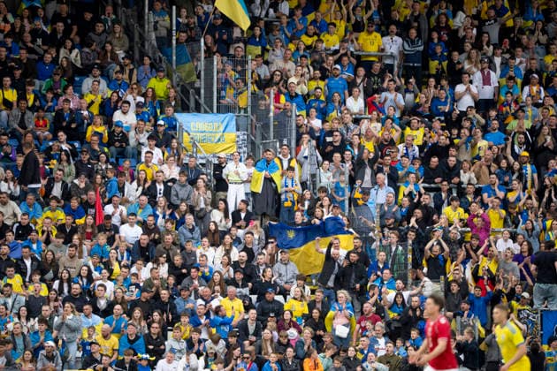 National team test match Denmark Ukraine Ukraine s fans in the stands during the national football match between Denmark and Ukraine at Odense Stadium on Sunday, June 7, 2026 Photo Bo Amstrup Ritzau Scanpix , Odense Denmark Mors  Copyright: BoxAmrstrupx xRitzauxScanpix BoxAmstrupx spdk20260607-223757-L