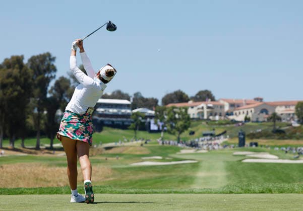 Gaby Lopez of Mexico tees off on the 9th hole during the final round of the 81st Women s U.S. Open golf championship at the Riviera Country Club in Pacific Palisades, California, on Sunday, June 7, 2026.  GLP20260607973 CAROLINExBREHMAN