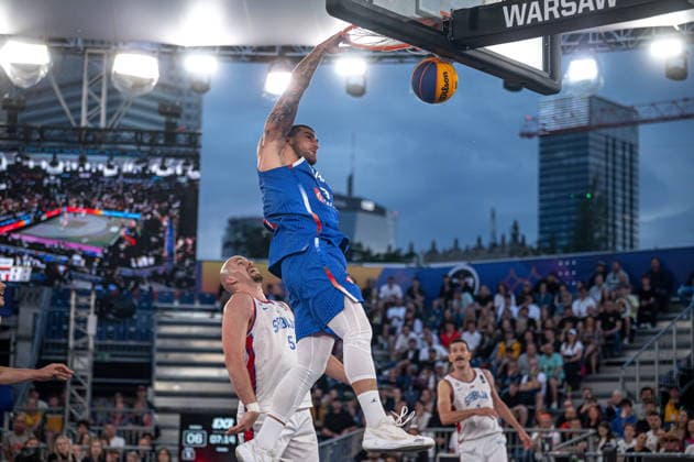 Warszawa 07.06.2026. 3x3 Basketball World Cup Day 7 in Warsaw, Poland. Serbia - France match --- Mistrzostwa Swiata w koszykowce 3x3 Dzien 7 w Warszawie. Mecz Serbia - Francja Persons Shown : Emmanuel Monceau Fot. Kai Taller Arena Akcji NEWSPIX.PL --- newspix.pl 
