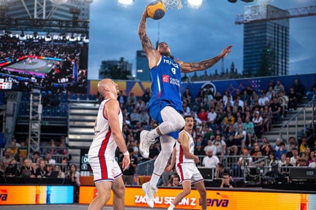 Warszawa 07.06.2026. 3x3 Basketball World Cup Day 7 in Warsaw, Poland. Serbia - France match --- Mistrzostwa Swiata w koszykowce 3x3 Dzien 7 w Warszawie. Mecz Serbia - Francja Persons Shown : Emmanuel Monceau Fot. Kai Taller Arena Akcji NEWSPIX.PL --- newspix.pl 
