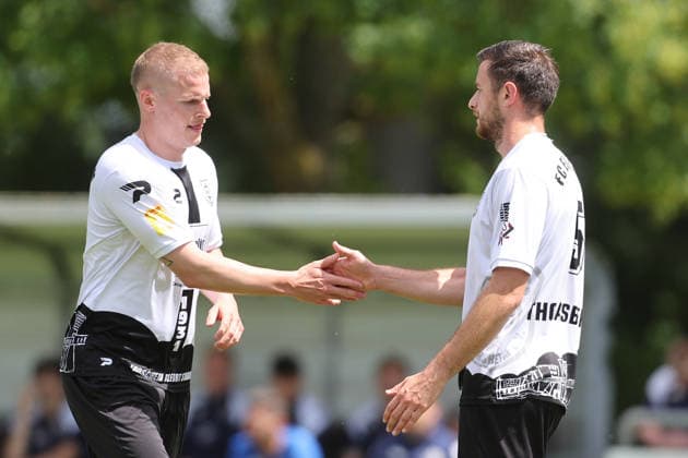 Soccer promotion match RL SW FC Eddersheim FK 03 Pirmasens 07 06 26, Goal scorers at the round-off PATRICK SCHORR and MAXIMILIAN THOMASBERGER FCE ,