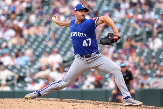 June 7, 2026, Minneapolis, Minnesota, USA: Kansas City Royals pitcher MASON BLACK (47) pitches in the eighth inning during a MLB, Baseball Herren, USA Baseball game between the Kansas City Royals and the Minnesota Twins at Target Field in Minneapolis, Minnesota on June 7th, 2026. The Royals defeated the Twins 6-5. ZUMA Press Wire. Minneapolis USA - ZUMAg254 20260607_zsp_g254_032 Copyright: xStevenxGarciax