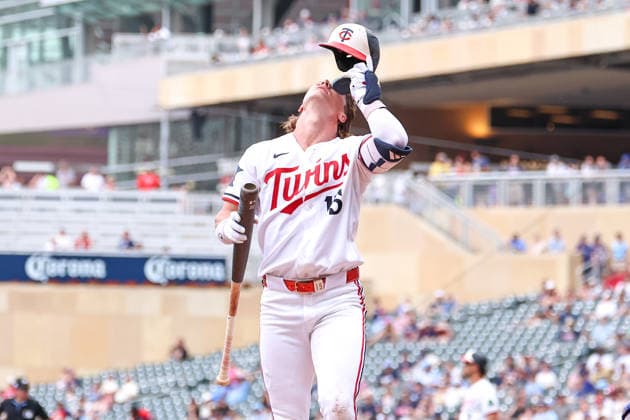 June 7, 2026, Minneapolis, Minnesota, USA: Minnesota Twins second baseman LUKE KEASCHALL (15) reacts in the fourth inning during a MLB, Baseball Herren, USA Baseball game between the Kansas City Royals and the Minnesota Twins at Target Field in Minneapolis, Minnesota on June 7th, 2026. The Royals defeated the Twins 6-5. ZUMA Press Wire. Minneapolis USA - ZUMAg254 20260607_zsp_g254_040 Copyright: xStevenxGarciax