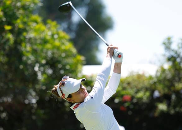 Gaby Lopez of Mexico tees off on the 11th hole during the final round of the 81st Women s U.S. Open golf championship at the Riviera Country Club in Pacific Palisades, California, on Sunday, June 7, 2026.  GLP20260607982 CAROLINExBREHMAN