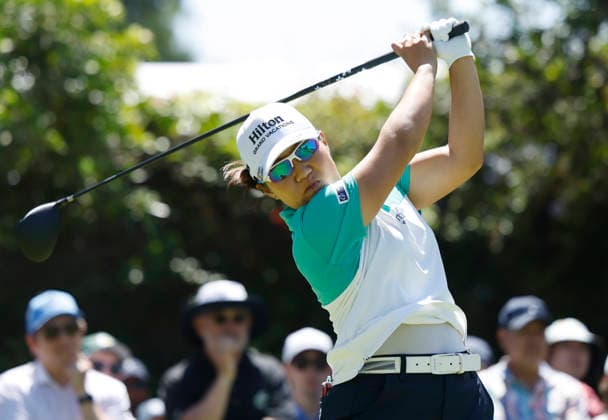 Nasa Hataoka of Japan tees off on the 11th hole during the final round of the 81st Women s U.S. Open golf championship at the Riviera Country Club in Pacific Palisades, California, on Sunday, June 7, 2026.  GLP20260607983 CAROLINExBREHMAN