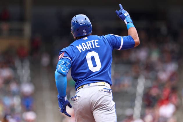 June 7, 2026, Minneapolis, Minnesota, USA: Kansas City Royals designated hitter STARLING MARTE (0) celebrates a three-run home run in the fifth inning during a MLB, Baseball Herren, USA Baseball game between the Kansas City Royals and the Minnesota Twins at Target Field in Minneapolis, Minnesota on June 7th, 2026. The Royals defeated the Twins 6-5. ZUMA Press Wire. Minneapolis USA - ZUMAg254 20260607_zsp_g254_048 Copyright: xStevenxGarciax