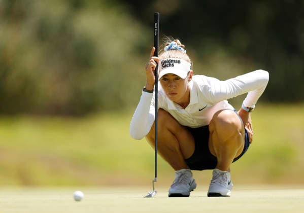 Nelly Korda lines up a putt on the 8th green during the final round of the 81st Women s U.S. Open golf championship at the Riviera Country Club in Pacific Palisades, California, on Sunday, June 7, 2026.  GLP20260607992 CAROLINExBREHMAN
