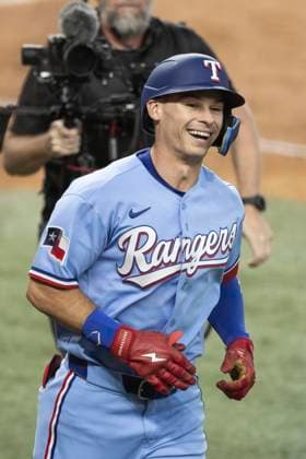 June 7, 2026, Arlington, Texas, USA: Texas Rangers center fielder MICHAEL HELMAN (23) celebrates after hitting a homerun during a MLB, Baseball Herren, USA game between the Cleveland Guardians and Texas Rangers at Globe Life Field. Texas wins 10-0. Arlington USA - ZUMAf180 20260607_zsp_f180_023 Copyright: xMarkxFannx