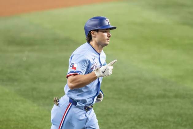 June 7, 2026, Arlington, Texas, USA: Texas Rangers second baseman JUSTIN FOSCUE (14) celebrates after hitting a two run homerun during a MLB, Baseball Herren, USA game between the Cleveland Guardians and Texas Rangers at Globe Life Field. Texas wins 10-0. Arlington USA - ZUMAf180 20260607_zsp_f180_024 Copyright: xMarkxFannx