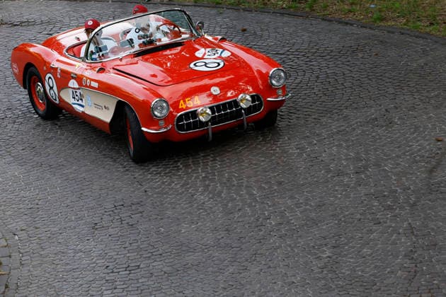 Trofeo Gaburri A 1957 Chevrolet Corvette is driven by Michael Moss and co-driver Harold Bennett during the Trofeo Gaburri, a preliminary event of the 1000 Miglia, in Brescia, Italy, on June 7, 2026. Brescia Italy Italy  Copyright: xRichardxMorganox originalFilename:morgano-trofeoga260607_npOlG.jpg