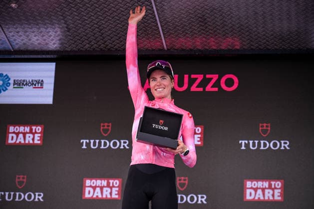 37th Giro d Italia Women 2026 - Stage 9 Demi Vollering of the FDJ United-Suez team stands on the podium with the Maglia Rosa and Tudor Award after stage 9 of the 2026 Giro d Italia Femminile in Saluzzo, Italy, on June 7, 2026. Saluzzo Italy  Copyright: xAndreaxxAmatox originalFilename:amato-notitle260607_npK99.jpg