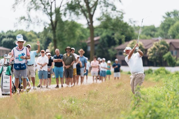 PGA, Golf Herren Tour Champions: American Family Insurance Championship - Final Round MADISON, WI - JUNE 7: Darren Clarke follows through on a shot from the rough on hole one during the PGA Tour Champions: American Family Insurance Championship - Final Round at TPC Wisconsin on June 7, 2026 in Madison, Wisconsin. Madison TPC Wisconsin WI United States Copyright: xRossxHarried ISIxPhotosx 9314