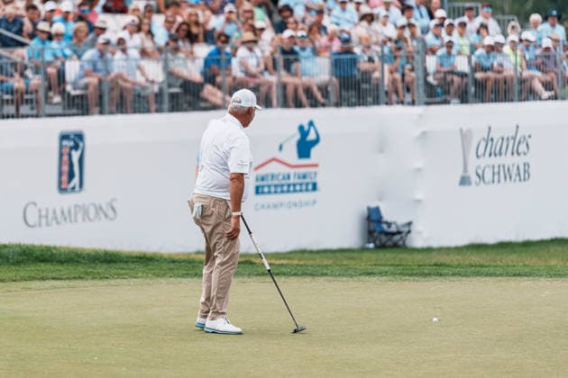 PGA, Golf Herren Tour Champions: American Family Insurance Championship - Final Round MADISON, WI - JUNE 7: Darren Clarke hits the winning putt on hole 18 during the PGA Tour Champions: American Family Insurance Championship - Final Round at TPC Wisconsin on June 7, 2026 in Madison, Wisconsin. Madison TPC Wisconsin Wisconsin United States Copyright: xRossxHarried ISIxPhotosx 9314