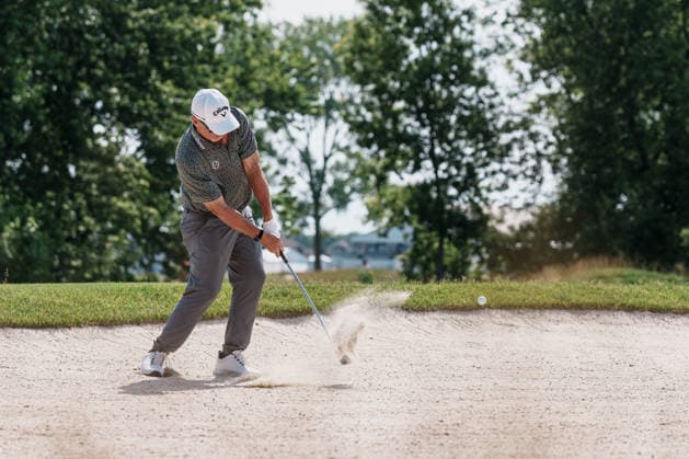 PGA, Golf Herren Tour Champions: American Family Insurance Championship - Final Round MADISON, WI - JUNE 7: David Duval hits a bunker shot from the sand on hole 11 during the PGA Tour Champions: American Family Insurance Championship - Final Round at TPC Wisconsin on June 7, 2026 in Madison, Wisconsin. Madison TPC Wisconsin WI United States Copyright: xRossxHarried ISIxPhotosx 9314