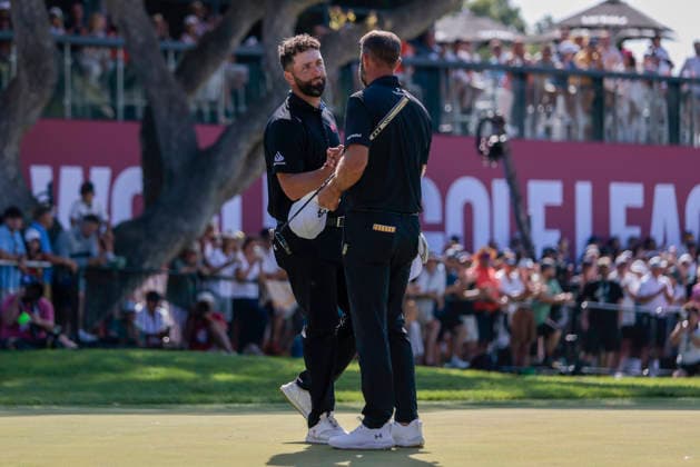 LIV Golf Andalucia - Day Four Dustin Johnson of 4Aces GC and Jon Rahm of Legion XIII during day four of the LIV Golf Andalucia at Real Club Valderrama in Sotogrande, Spain, on June 7, 2026. Sotogrande Spain  Copyright: xJosexLuisxContrerasx originalFilename:joseluiscontreras-livgolfa260607_np8g1.jpg
