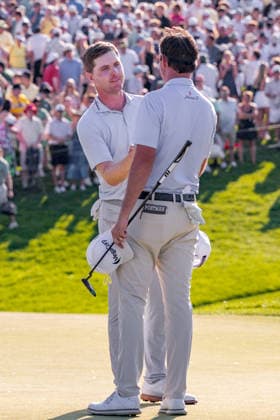 June 7, 2026, Dublin, Ohio, U.S: Ryan Gerard congratulates JT Poston for winning in the second playoff hole of the final round of The Memorial Tournament at Muirfield Village Golf Club, Dublin, Ohio. PGA, Golf Herren Tour 2026 - The Memorial Tournament - Final Round  - ZUMAs304 20260607_zaf_s304_002 Copyright: xScottxStuartx