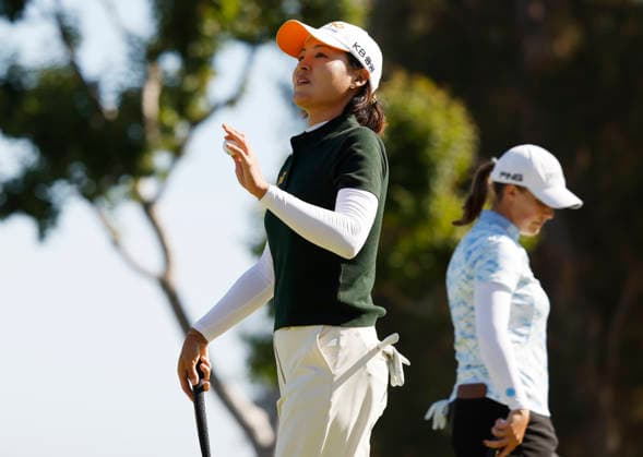 In Gee Chun of South Korea reacts after missing a putt for a bogey on the 18th green during the final round of the 81st Women s U.S. Open golf championship at the Riviera Country Club in Pacific Palisades, California, on Sunday, June 7, 2026.  GLP20260607819 CAROLINExBREHMAN
