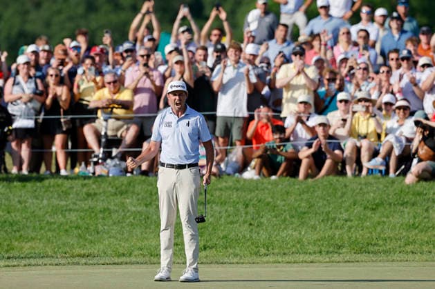 DUBLIN, OH - JUNE 07: J.T. Poston of United States of America reacts after holing a par putt on the second playoff hold to claim the win during the final round of the Memorial Tournament presented by Workday 2026 on June 07, 2026 at Muirfield Village Golf Club in Dublin, Ohio. (Photo by Joe Robbins Icon Sportswire) GOLF: JUN 07 PGA, Golf Herren the Memorial Tournament presented by Workday EDITORIAL USE ONLY Icon5732606070094
