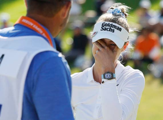 Nelly Korda celebrates with caddie Jason McDede after winning the 81st Women s U.S. Open golf championship at the Riviera Country Club in Pacific Palisades, California, on Sunday, June 7, 2026. Korda won with an eight-under-par score of 276.  GLP20260607824 CAROLINExBREHMAN