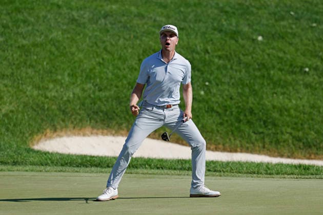 DUBLIN, OH - JUNE 07: Ryan Gerard of United States of America reacts after holing a putt for birdie at the seventeenth hole during the final round of the Memorial Tournament presented by Workday 2026 on June 07, 2026 at Muirfield Village Golf Club in Dublin, Ohio. (Photo by Joe Robbins Icon Sportswire) GOLF: JUN 07 PGA, Golf Herren the Memorial Tournament presented by Workday EDITORIAL USE ONLY Icon5732606070234
