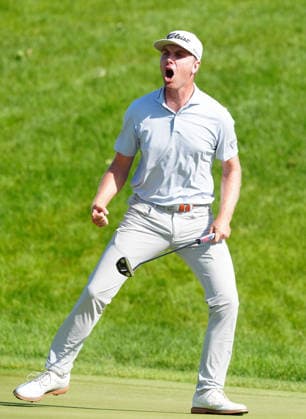 DUBLIN, OH - JUNE 07: PGA, Golf Herren player Ryan Gerard reacts to making a birdie putt on the 17th hole on June 7, 2026 during the final round of the Memorial Tournament presented by Workday at Muirfield Village Golf Club in Dublin, Ohio. (Photo by Brian Spurlock Icon Sportswire) GOLF: JUN 07 PGA the Memorial Tournament presented by Workday EDITORIAL USE ONLY Icon26060742