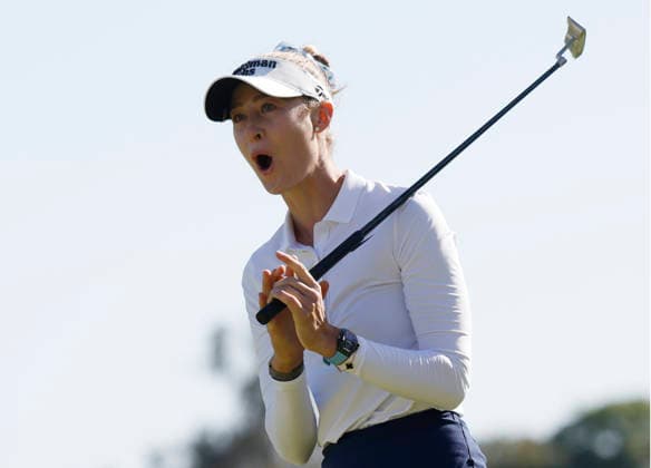 Nelly Korda reacts after sinking a putt to win the 81st Women s U.S. Open golf championship at the Riviera Country Club in Pacific Palisades, California, on Sunday, June 7, 2026. Korda won with an eight-under-par score of 276.  GLP20260607833 CAROLINExBREHMAN