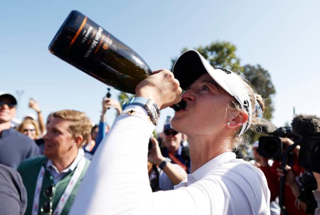 Nelly Korda celebrates after winning the 81st Women s U.S. Open golf championship at the Riviera Country Club in Pacific Palisades, California, on Sunday, June 7, 2026. Korda won with an eight-under-par score of 276.  GLP20260607836 CAROLINExBREHMAN