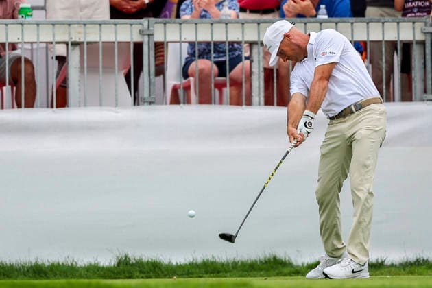 MADISON, WI - JUNE 07: Ben Crane from Portland, OR tees off on the sixteenth hole during the final round of the PGA, Golf Herren Tour Champions American Family Insurance Championship golf tournament on June 7, 2026 at TPC Wisconsin Golf Course in Madison, WI. (Photo by Lawrence Iles Icon Sportswire) GOLF: JUN 07 PGA TOUR Champions American Family Insurance Championship EDITORIAL USE ONLY Icon2606070103