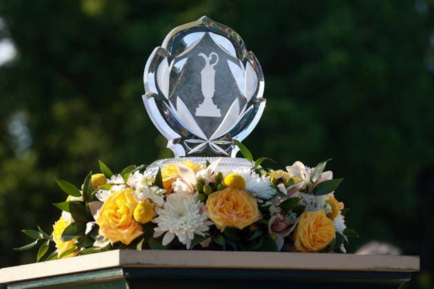 Memorial Tournament presented by Workday DUBLIN, OH - JUNE 07: The winners trophy is displayed on the 18th green during the final round of the Memorial Tournament presented by Workday at Muirfield Village Golf Club on June 7, 2026 in Dublin, Ohio. Dublin Ohio United States  Copyright: xAmyxLemusx originalFilename:lemus-memorial260607_npS8g.jpg