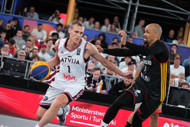 June 7, 2026, Warsaw, Masovian Voivodeship, Poland: Latvia s NAURIS MIEZIS (1) and Germany s KEVIN BRYANT (44) in action during the FIBA 3x3 Basketball World Cup men s final game between Latvia and Germany in Warsaw, Poland. Latvia defeated Germany to become world champions. Basketball 2026: FIBA 3x3 World Cup Men s Final: Latvia 20:15 Germany  - ZUMAk204 20260607_zip_k204_033 Copyright: xRomanxKozielx