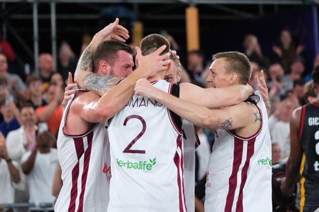 June 7, 2026, Warsaw, Masovian Voivodeship, Poland: Latvia s FRANCIS LACIS (6), NAURIS MIEZIS (1), KARLIS LASMANIS (2), and ZIGMARS RAIMO (9) celebrate victory at the end of the FIBA 3x3 Basketball World Cup men s final game between Latvia and Germany in Warsaw, Poland. Latvia defeated Germany to become world champions. Basketball 2026: FIBA 3x3 World Cup Men s Final: Latvia 20:15 Germany  - ZUMAk204 20260607_zip_k204_055 Copyright: xRomanxKozielx