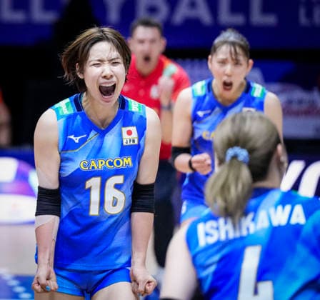 Team Japan celebrates against Team Canada during their womens Volleyball Nations League (VNL) match on June 7, 2026 in Quebec City, Canada. Noxthirdxpartyxsales  aflo_333658909 MathieuxBelangerx