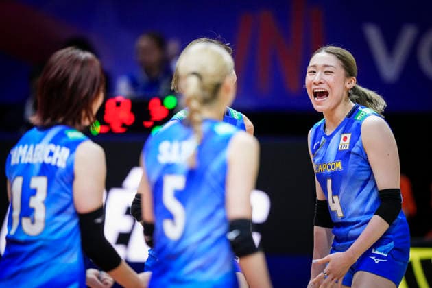 Team Japan celebrates against Team Canada during their womens Volleyball Nations League (VNL) match on June 7, 2026 in Quebec City, Canada. Noxthirdxpartyxsales  aflo_333659079 MathieuxBelangerx