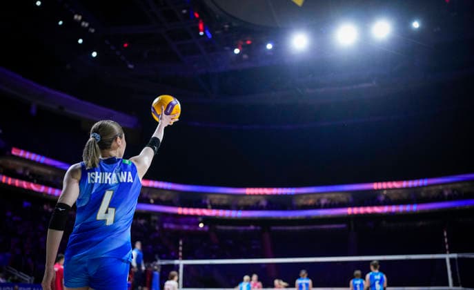 Team Japan Mayu Ishikawa serves against Team Canada during their womens Volleyball Nations League (VNL) match on June 7, 2026 in Quebec City, Canada. Noxthirdxpartyxsales  aflo_333659125 MathieuxBelangerx