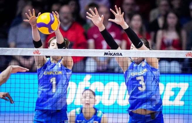 Team Japan Yukiko Wada blocks a shot against Team Canada during their womens Volleyball Nations League (VNL) match on June 7, 2026 in Quebec City, Canada. Noxthirdxpartyxsales  aflo_333659137 MathieuxBelangerx