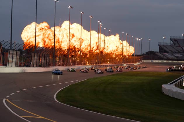 June 7, 2026, Madison, Illinois, USA: Pyrotechnics explode as the World Wide Technology Raceway plays host to the IndyCar, Indy Car, IRL, USA SERIES for the Bommarito Automotive Group 500 in Madison, Illinois. IndyCar 2026: Bommarito Automotive Group 500  - ZUMAa161 20260607_aaa_a161_001 Copyright: xWalterxArce GMGx