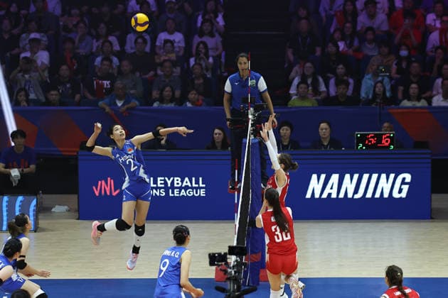 NANJING, CHINA - JUNE 07: Zhuang Yushan of Team China spikes the ball during the FIVB Women s Volleyball Nations League 2026 between Team China and Team Poland on June 7, 2026 in Nanjing, Jiangsu Province of China. China defeated Poland 3-1 in the match.  Copyright: xChinaxNewsxServicex 111646829407
