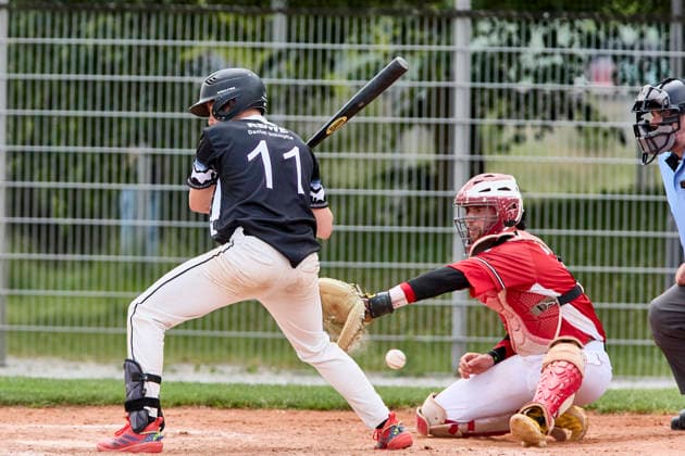 German Baseball League DBL , Munich Haar Disciples vs Stuttgart Reds, Haar Disciples, Stuttgart Reds, 2026 06 07 in Munich Haar Ballpark Eglfing KRAMER Quentin Munich Haar Disciples Second Baseman Nr11 HAA11 , WITT Yannick Stuttgart Reds Catcher, Shortstop Nr6 STG6 sportworld München Haar Ballpark Eglfing Bayern Germany