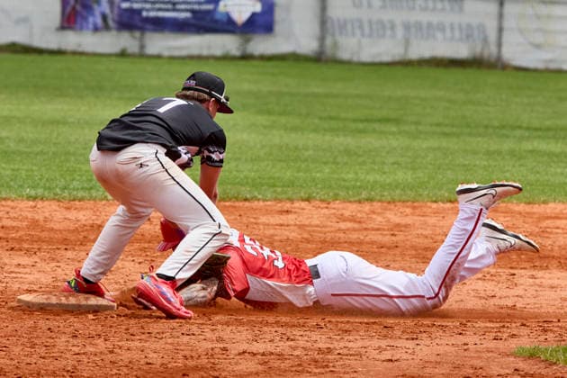 German Baseball League DBL , Munich Haar Disciples vs Stuttgart Reds, Haar Disciples, Stuttgart Reds, 2026 06 07 in Munich Haar Ballpark Eglfing KRAMER Quentin Munich Haar Disciples Second Baseman Nr11 HAA11 , WEBER Danilo Stuttgart Reds Left Fielder, First Baseman Nr30 STG30 sportworld München Haar Ballpark Eglfing Bayern Germany