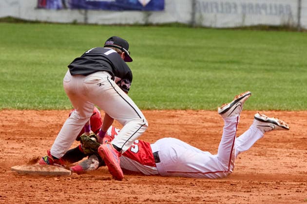 German Baseball League DBL , Munich Haar Disciples vs Stuttgart Reds, Haar Disciples, Stuttgart Reds, 2026 06 07 in Munich Haar Ballpark Eglfing KRAMER Quentin Munich Haar Disciples Second Baseman Nr11 HAA11 , WEBER Danilo Stuttgart Reds Left Fielder, First Baseman Nr30 STG30 sportworld München Haar Ballpark Eglfing Bayern Germany