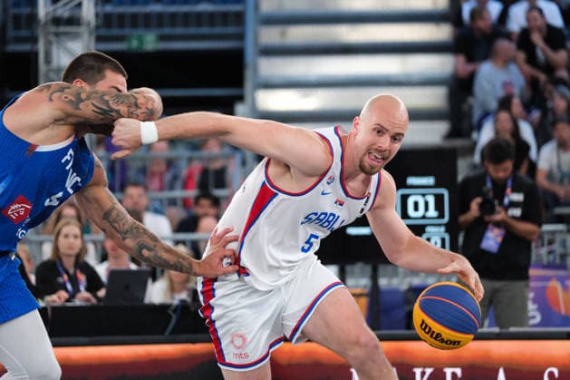 June 7, 2026, Warsaw, Masovian Voivodeship, Poland: Serbia s NENAD NERANDZIC (5) and France s EMMANUEL MONCEAU (9) in action during the FIBA 3x3 Basketball World Cup men s 3rd place game between Serbia and France in Warsaw, Poland. Basketball 2026: FIBA 3x3 World Cup Men s 3rd Place: Serbia 20:19 France  - ZUMAk204 20260607_zip_k204_110 Copyright: xRomanxKozielx