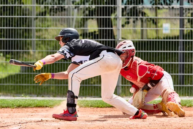 German Baseball League DBL , Munich Haar Disciples vs Stuttgart Reds, Haar Disciples, Stuttgart Reds, 2026 06 07 in Munich Haar Ballpark Eglfing KRAMER Quentin Munich Haar Disciples Second Baseman Nr11 HAA11 , WITT Yannick Stuttgart Reds Catcher, Shortstop Nr6 STG6 sportworld München Haar Ballpark Eglfing Bayern Germany