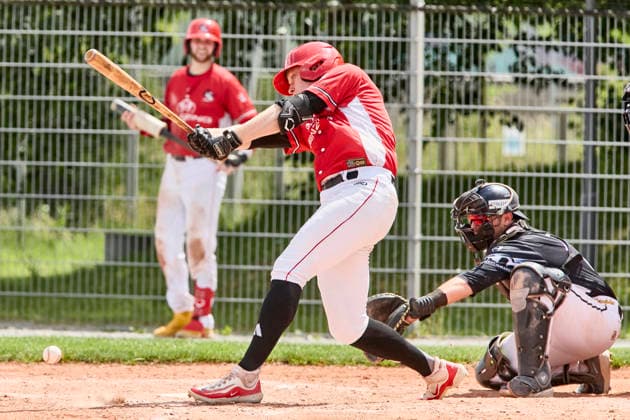 German Baseball League DBL , Munich Haar Disciples vs Stuttgart Reds, Haar Disciples, Stuttgart Reds, 2026 06 07 in Munich Haar Ballpark Eglfing DENZ Jannik Stuttgart Reds Right Fielder Nr3 STG3 , FIERLBECK Owen Munich Haar Disciples Catcher Nr16 HAA16 sportworld München Haar Ballpark Eglfing Bayern Germany