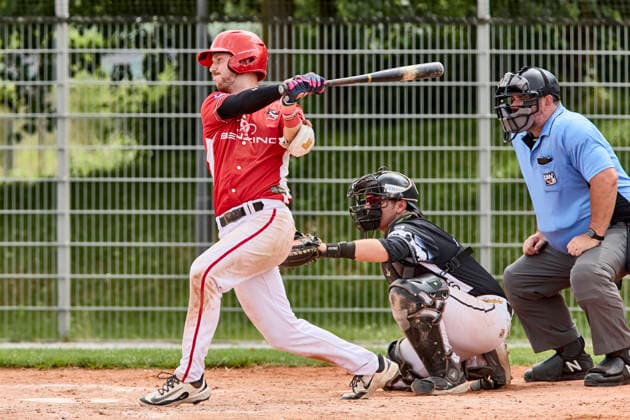 German Baseball League DBL , Munich Haar Disciples vs Stuttgart Reds, Haar Disciples, Stuttgart Reds, 2026 06 07 in Munich Haar Ballpark Eglfing TRAUT Lucas Stuttgart Reds Pitcher, Designated Hitter Nr2 STG2 , FIERLBECK Owen Munich Haar Disciples Catcher Nr16 HAA16 sportworld Munich Haar Ballpark Eglfing Bayern Germany