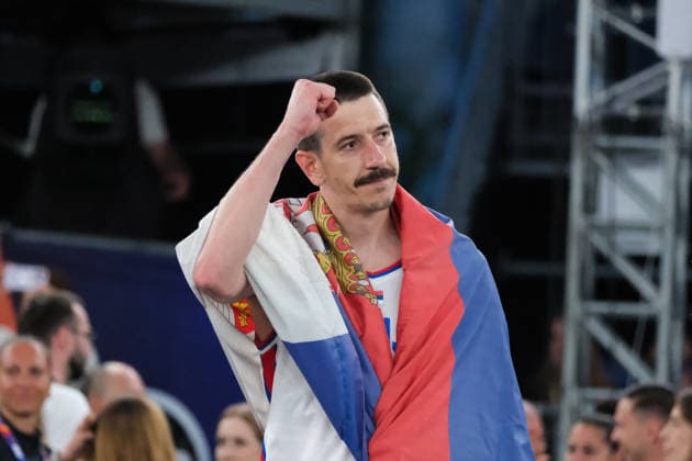 June 7, 2026, Warsaw, Masovian Voivodeship, Poland: Serbia s STRAHINJA STOJACIC (3) lifts his fist in the air in victory at the end of the FIBA 3x3 Basketball World Cup men s 3rd place game between Serbia and France in Warsaw, Poland. Serbia defeated France to win 3rd place in the tournament. Warsaw Poland - ZUMAk204 20260607_zip_k204_125 Copyright: xRomanxKozielx