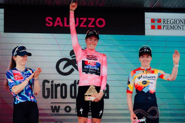 Giro Women Picture by Thomas Maheux SWpix.com 07 06 2026 - Cycling - Giro Women - Stage 9 - Saluzzo - Saluzzo Vollering Demi, FDJ United Suez Niedermaier Antonia, Canyon Sram van der Breggen Anna, Team SD Worx - Protime Saluzzo Italy Copyright: x xThomasxMaheuxxviaxSWpix.comx(t axPhotographyxHubxLtd)xThomasxMaheux SWpix.comx SWP-3197