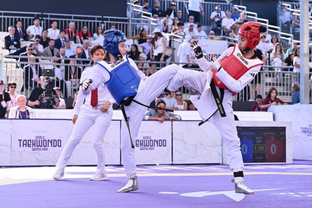 IPA85474833 - Alisa Angelova (RUS) and Jana Khattab (EGY) compete in the women s -49kg final of the World Taekwondo Grand Prix at the Foro Italico, June 7, 2026, Rome, Italy.  Copyright: xDomenicoxCippitelli IPAxSportx xx 85474833