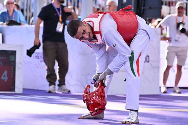 IPA85474798 - Vito Dell Aquila (ITA) competes in the men s -58kg final against Eunsu Seo (KOR) of the World Taekwondo Grand Prix at the Foro Italico, June 7, 2026, Rome, Italy.  Copyright: xDomenicoxCippitelli IPAxSportx xx 85474798