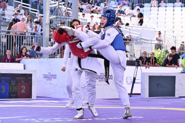 IPA85474805 - Jana Khattab (EGY) and Alisa Angelova (RUS) compete in the women s -49kg final of the World Taekwondo Grand Prix at the Foro Italico, June 7, 2026, Rome, Italy.  Copyright: xDomenicoxCippitelli IPAxSportx xx 85474805